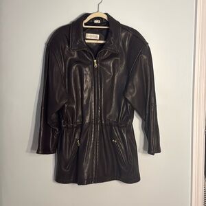 Andrew Marc Edition black leather anorak women’s size medium coat